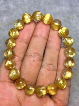 

Genuine Natural Gold Rutilated Titanium Quartz Brazil Bracelet For Women Men Crystal Stretch 10mm Round Bead Certificate AAAAA