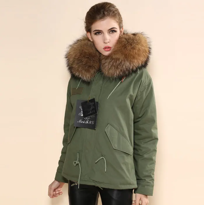 Женское зимнее теплое Коричневое Пальто с натуральным кроличьим мехом, великолепное армейское зеленое пальто,, новое поступление