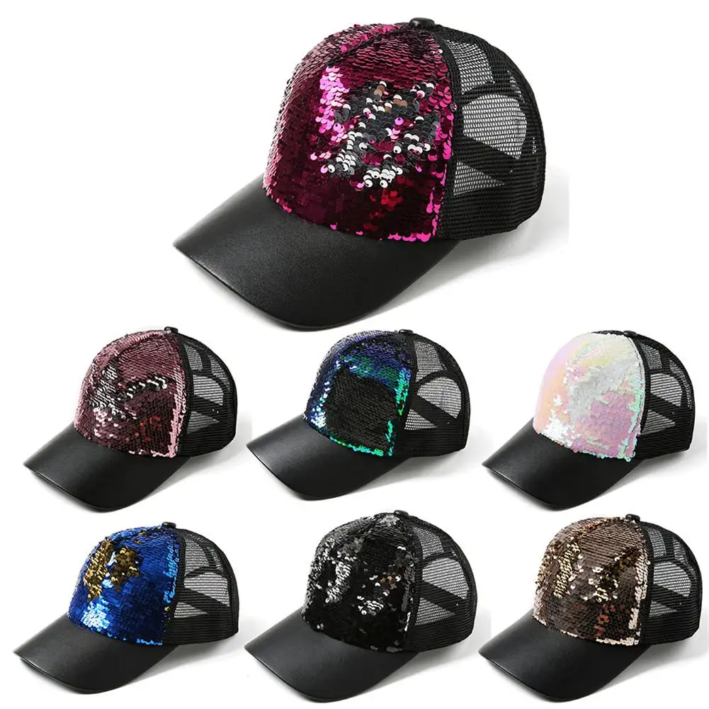 

2018 NEW Sequins Paillette Bling Shinning Mesh Baseball Cap Striking Pretty Adjustable Women Man Hats For Party Club Gathering