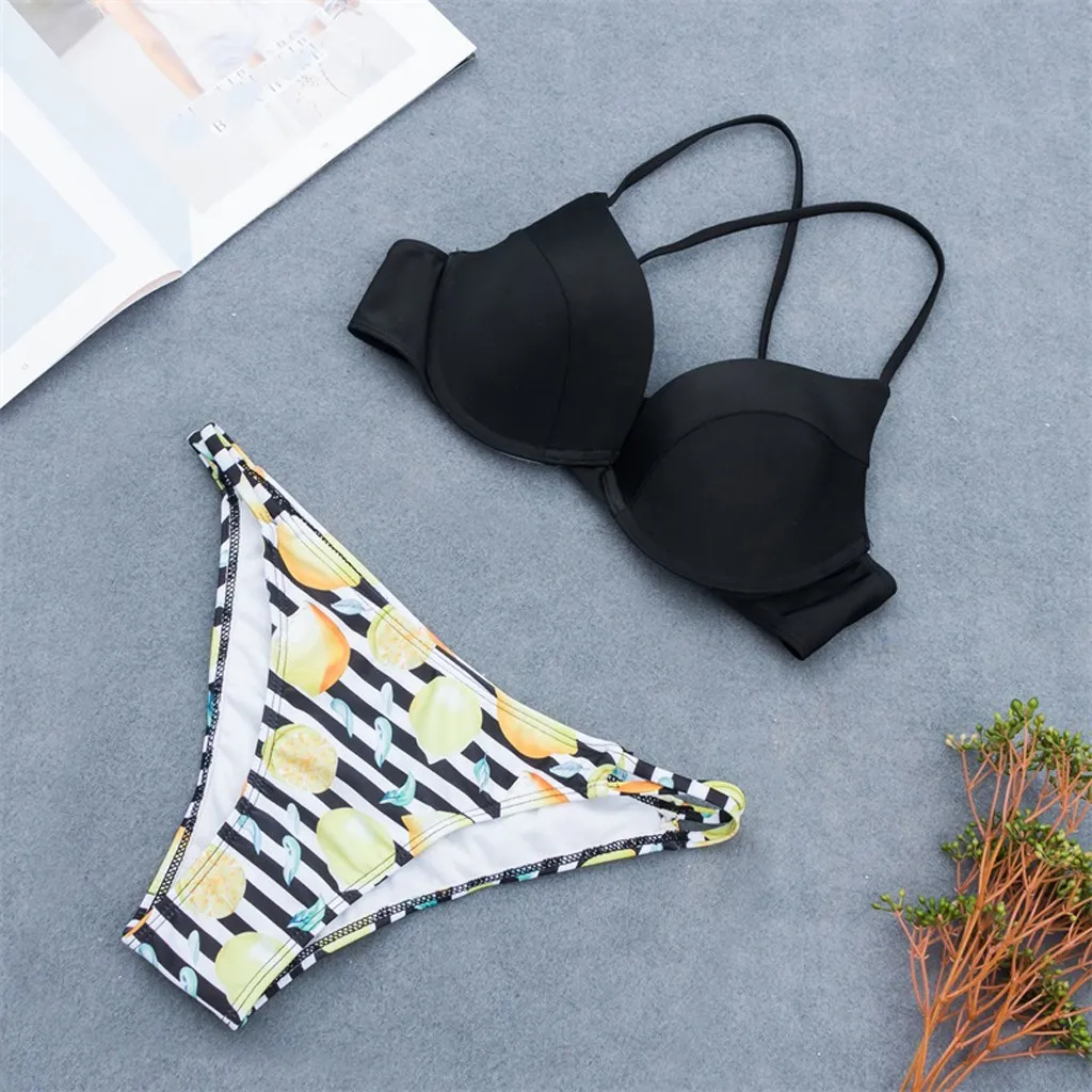 

Women Sexy Striped Push-Up Padded Bra Beach Halter Bikini Set Swimsuit SwimwearSwimming clothes biquinis feminino 2019 #3