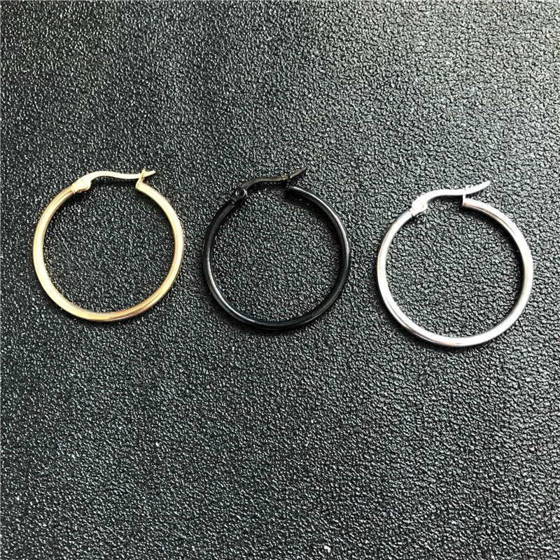 2 шт. большие круглые серьги-кольца, серьги из хирургической стали для женщин, серебряные, черные, модные аксессуары UVW191