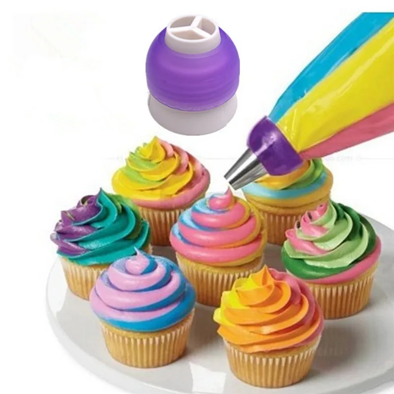 

Top Sale 1pcs 3 Holes Cake Decoration Converter Mix 3 Colors Icing Piping Nozzle Converter For Cupcake Nozzle Converter