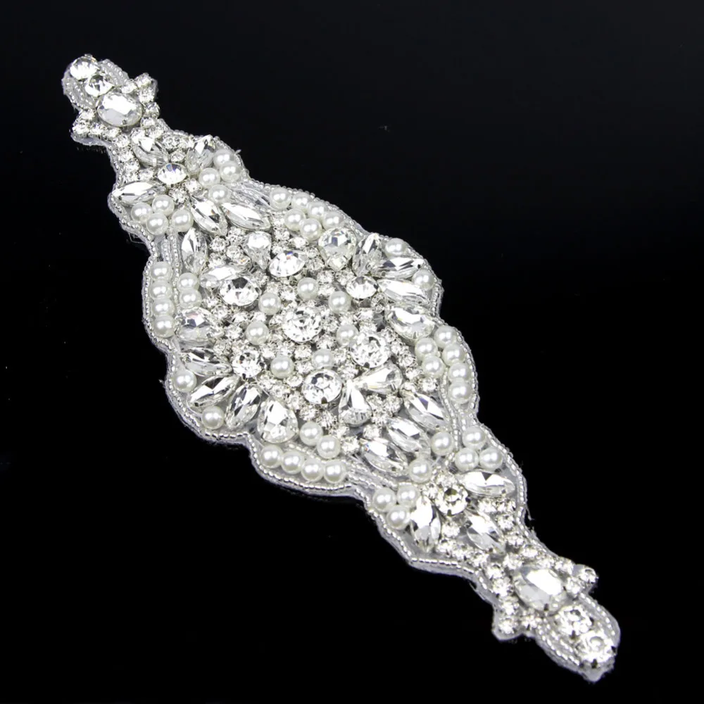 1 Piece Rhinestone Applique Crystal Silver Stones Pearl Beaded