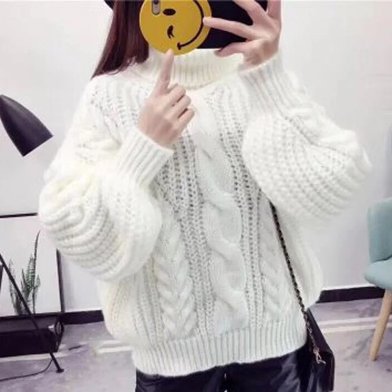 

Autumn Winter 2019 Korean Women Sweaters Turtleneck Loose Ladies Knitted Pullovers Fashion Long Sleeve Solid Sweaters pull femme