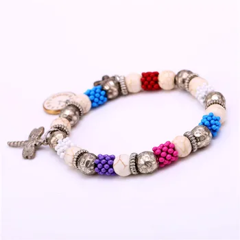 

10pcs/lot Bohemia style stone beaded bracelet colored beads elastic force line charm bracelet for women wholesaleretail