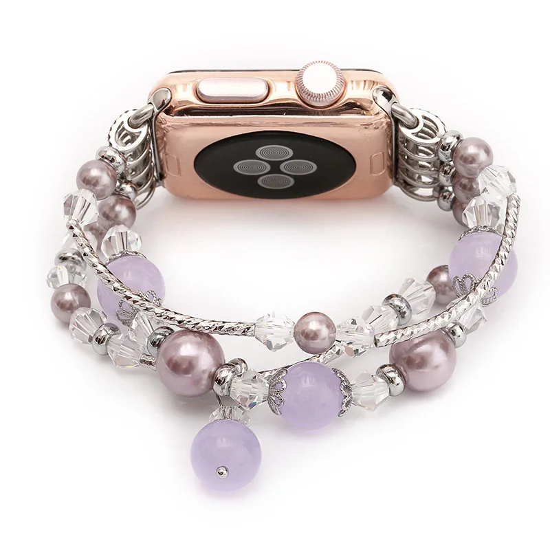 Nvphone уникальный дизайн Для женщин девочки Агат браслет часы на браслете-резинке ремешок для наручных часов Apple Watch iWatch, версия 1, 2, 3, 42 мм, 38 мм, версия часы с ремешком - Цвет: Silver Purple