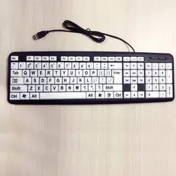USB Проводная клавиатура для пользователей с низким видением с большими белые клавиши черные буквы для пожилых мужчин QF66