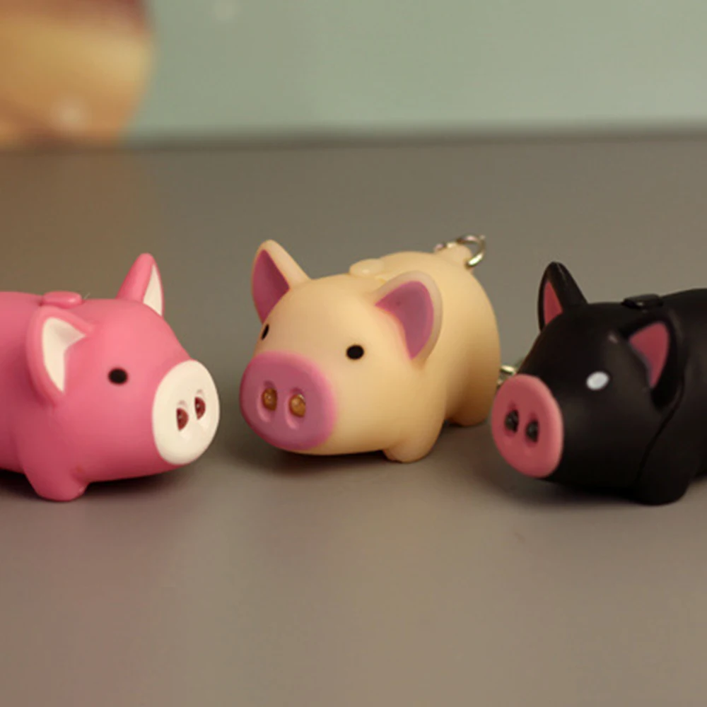 1PCS Cute Pig LED Light Keychain Luminous Sounding Flashlight Keychains