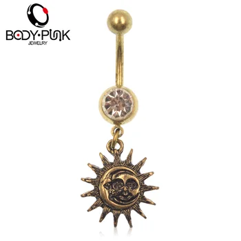 

BODY PUNK Gold Moon Sun Combo Dangle Navel Ring Feminino Umbigo Transparent CZ Belly Button Ring Sexy Surgical Steel