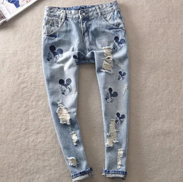 

Loose Straight Jeans cartoon new casual women hole jeans