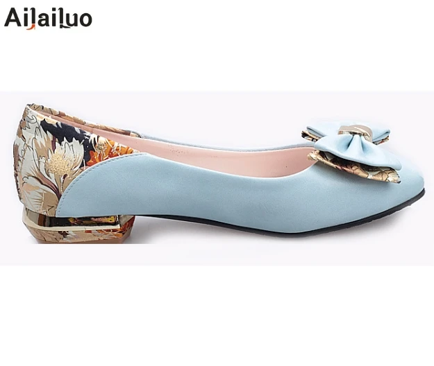 

Sweet Moccasins Bow Platform Single Shoes Low Heel Women's Shoes Plus Size Comfortable Thick Heel Shallow Mouth Knot shoes 3095