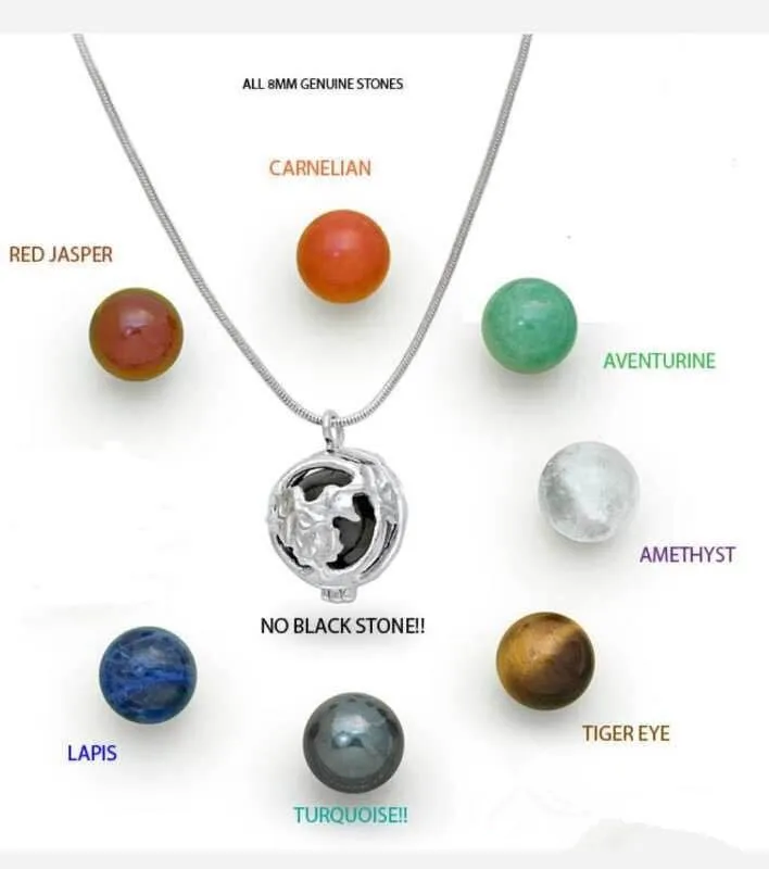 

7 Real Stone Beads Silver Plated Aromatherapy Essential Oil Diffuser Hollow Locket Pendant Necklace