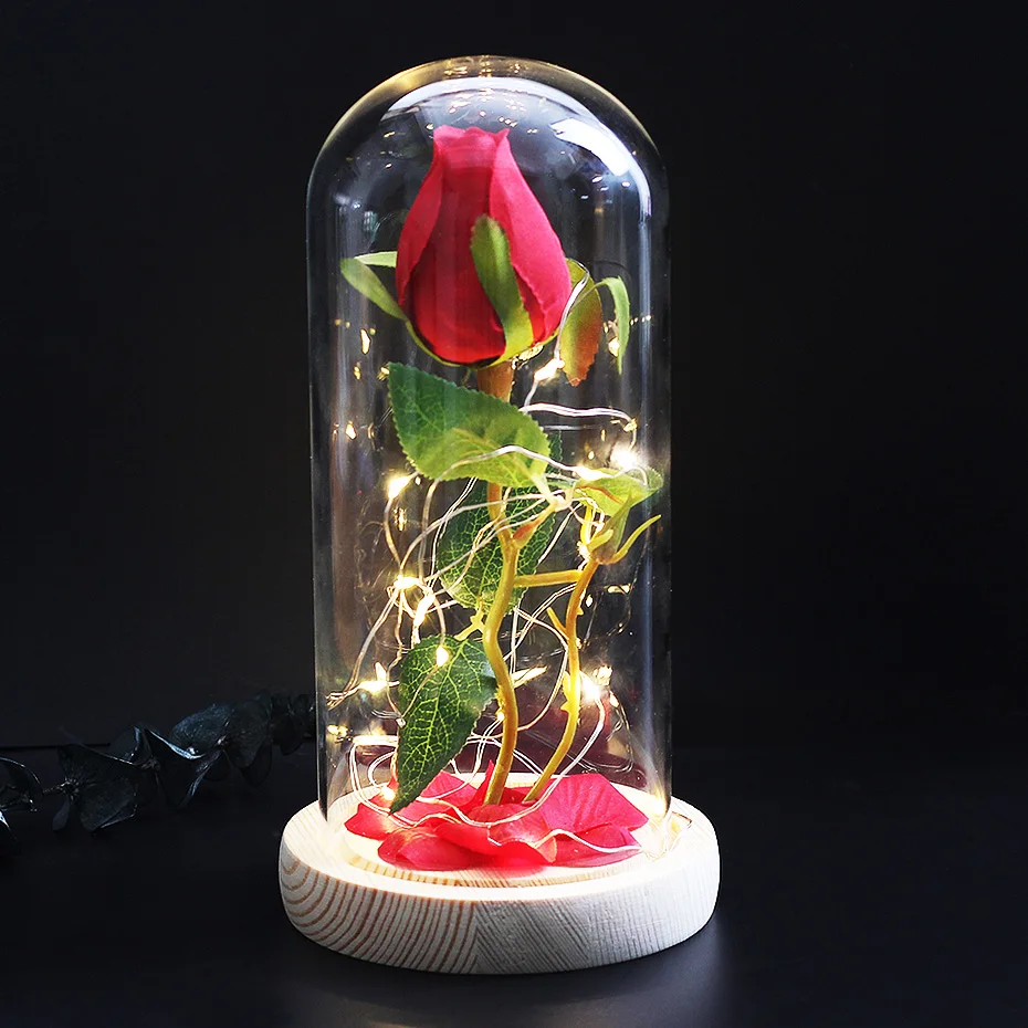 Подарок на день рождения девушки Романтика вечная жизнь цветок стеклянная крышка Красавица и Чудовище Роза светодиодный аккумулятор Lam декоративный сушеный цветок