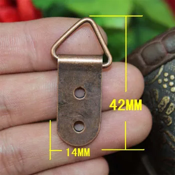 

Wholesale Vintage Triangle D-Ring 2 Holes Hanging Picture Oil Painting Mirror Frame Hooks Hangers,Red Bronze Tone,42*14mm,100Pcs