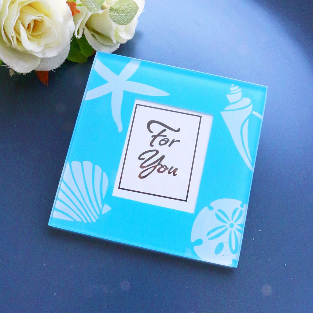 2Pcs Wedding Favours Glass Photo Frame Coasters Tea Cup Saucer Cup Mat Birthday Party Favor Gifts and Giveaways 