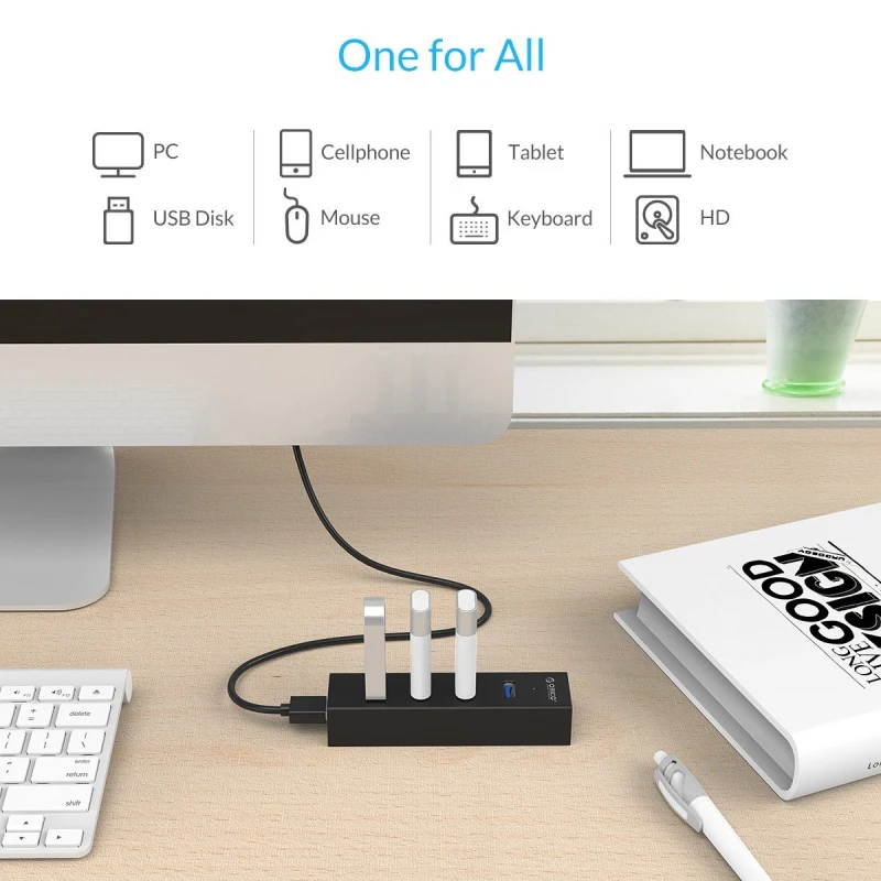 ORICO ABS 4 USB порта Высокоскоростной usb хаб 3 0 сплиттер для Apple Macbook Air ноутбук ПК черный