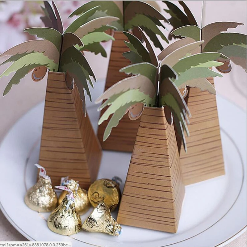 

100pcs/lot folding palm trees DIY Party favors paper box gift box storage candy boxes wedding gift