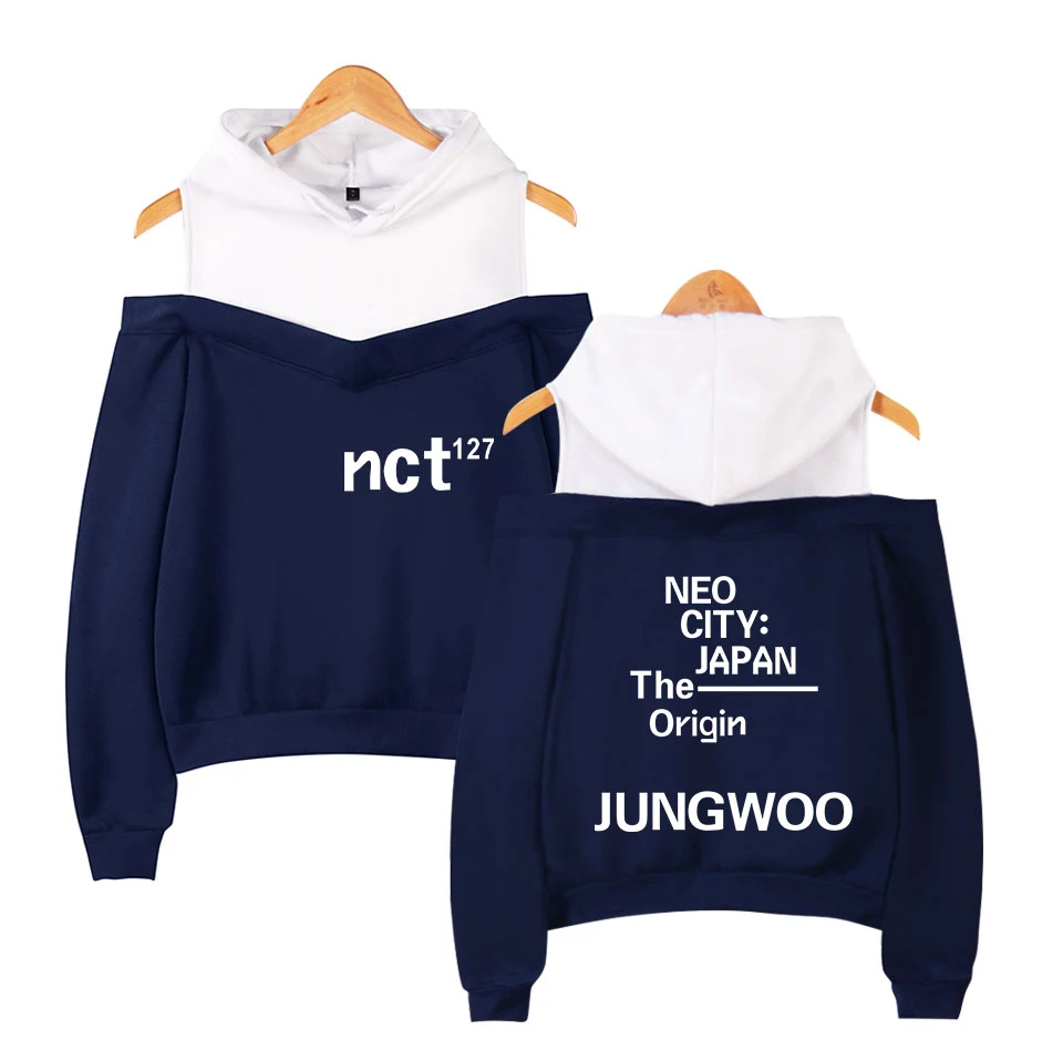 NCT 127 بارد شعار الحصري خارج الكتف هوديس البلوز 2019 جديد عارضة الأزياء عارضة الورك حار أبلى هوديس البلوز