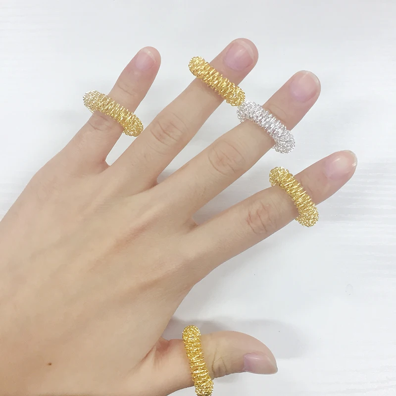 5Pcs Glod Finger Massager Hand Ring Acupuncture Steel Massages For Body Relaxation Tens Stress Relief Health Care Massage Tools