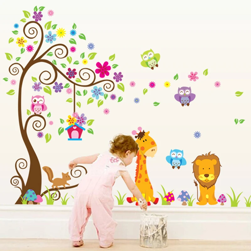 Colorful Cute Giant Family Tree Wall Sticker Removable Kids Room Cartoon Animals Wallpaper Sticker Home Decor Wall Decal Decorative Wall Decal Wall Decalsfamily Tree Aliexpress