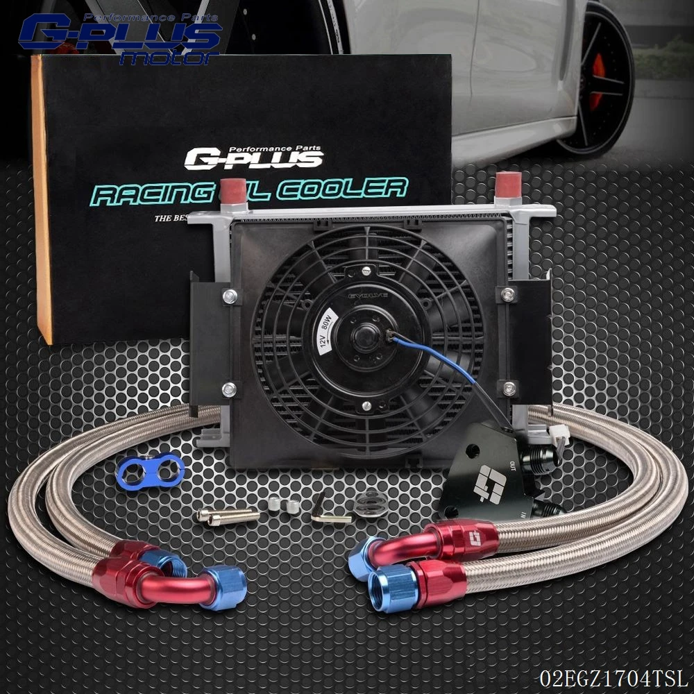 Universal 30 Row Engine 10AN Aluminum Oil Cooler+ 7" Electric Fanfan