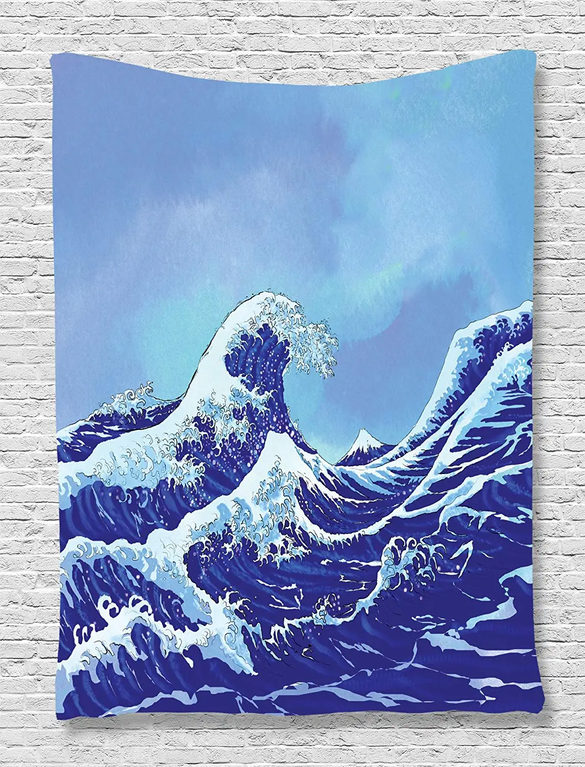Темно-Синий Гобелен The Great Waves Kanagawa Decoration by Big Tsunami Ocean Blue Sky Pattern для спальни детей