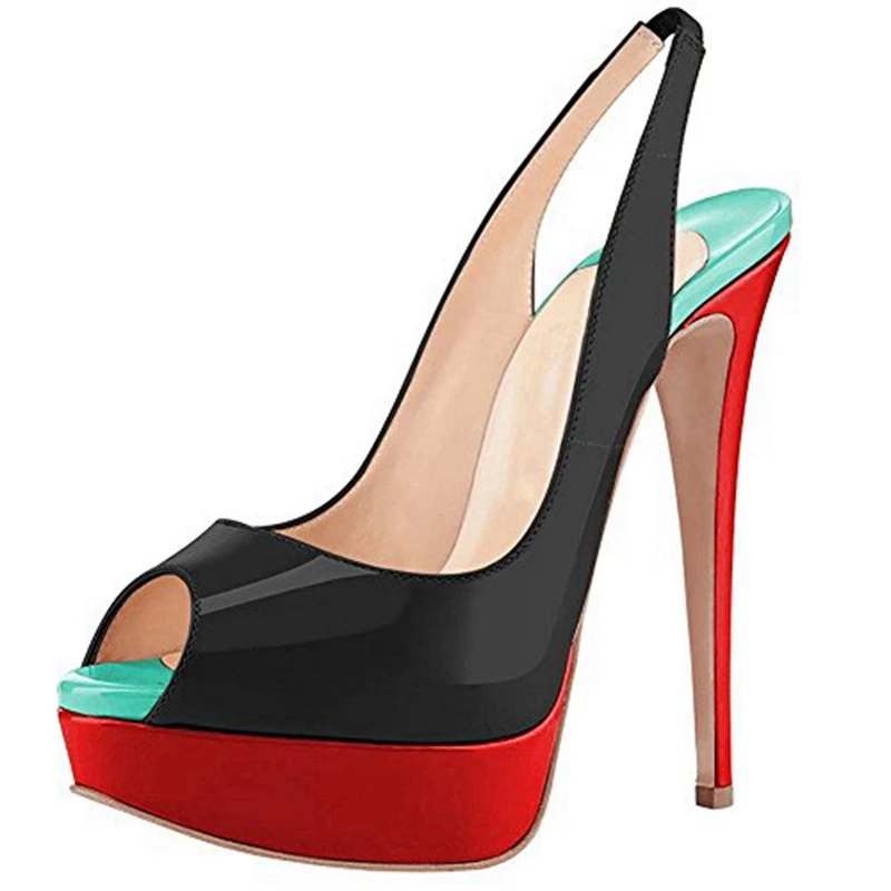 REAVE CAT/женские туфли-лодочки на очень высоком каблуке; обувь на платформе с открытым носком; лакированная кожа; блестящая женская однотонная обувь для вечеринок; Цвет Черный; размер 43 - Цвет: Black 3