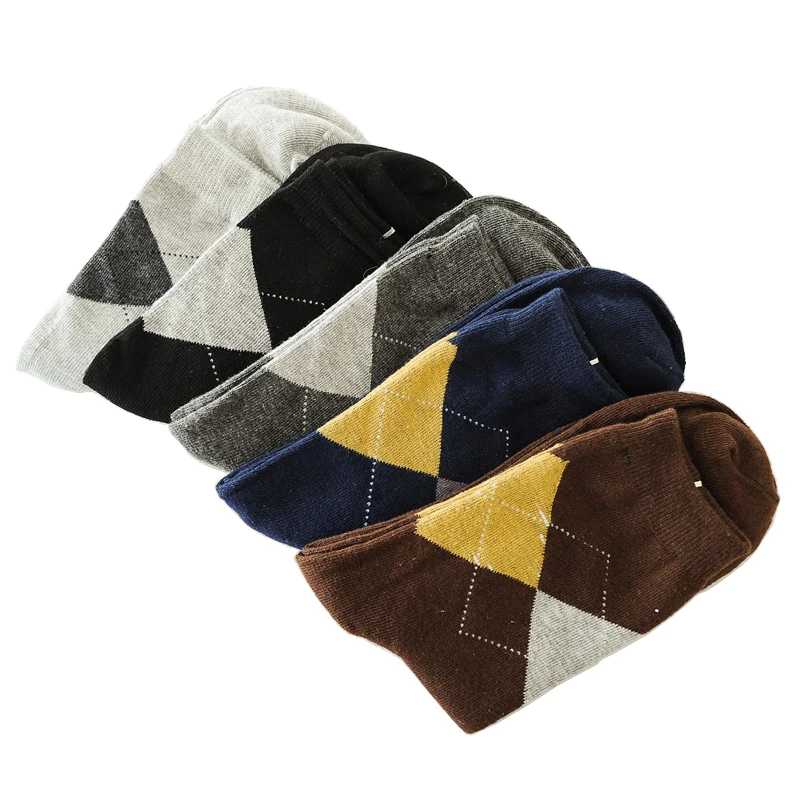 

Cotton Socks Men Autumn Winter Keep Warm Double Rhombic Grain Soft Comfortable Classical 5 Colors Quality Business Casual Sock