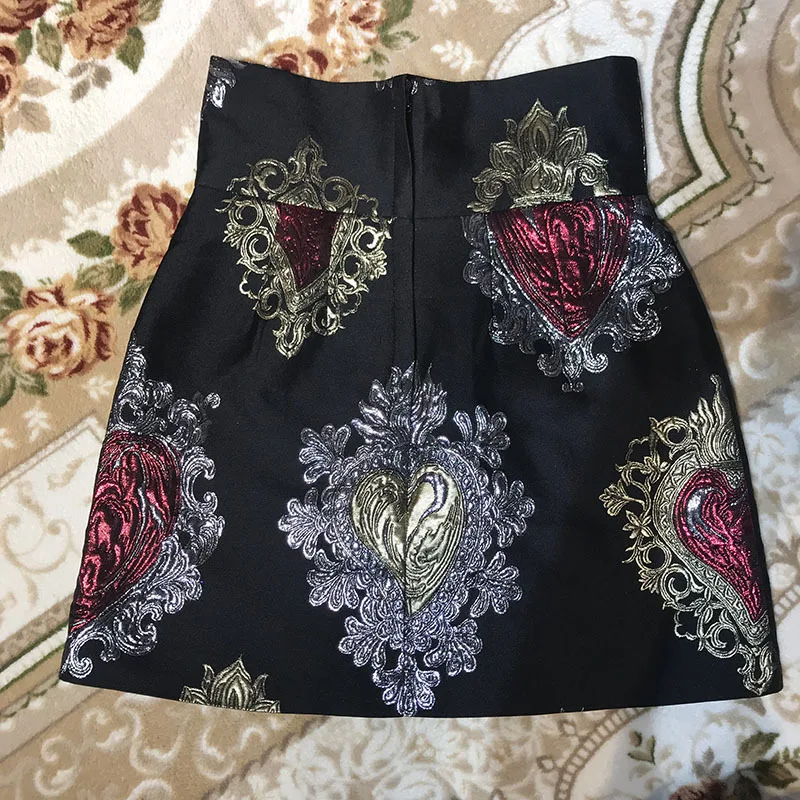 Дизайнерские винтажные жаккардовые мини юбки для подиума осенние женские черные вышитые цветочные двубортные трапециевидные юбки с высокой талией