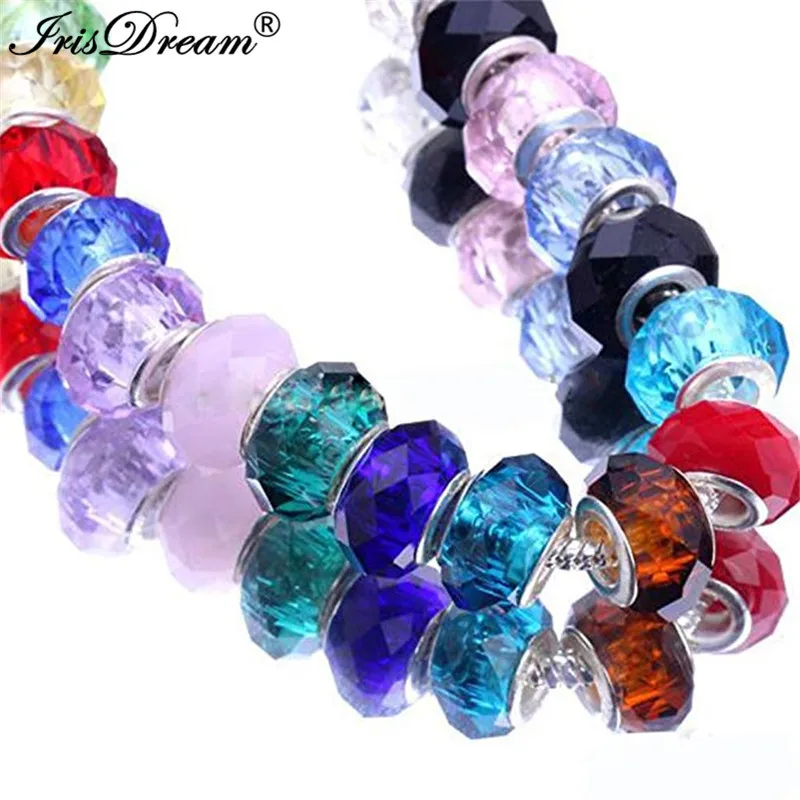 50Pcs Lot Mixed Color Cut Faceted Murano Spacer Glass Beads Fit Pandora Charms Bracelet For DIY Jewelry Making Accessories Women