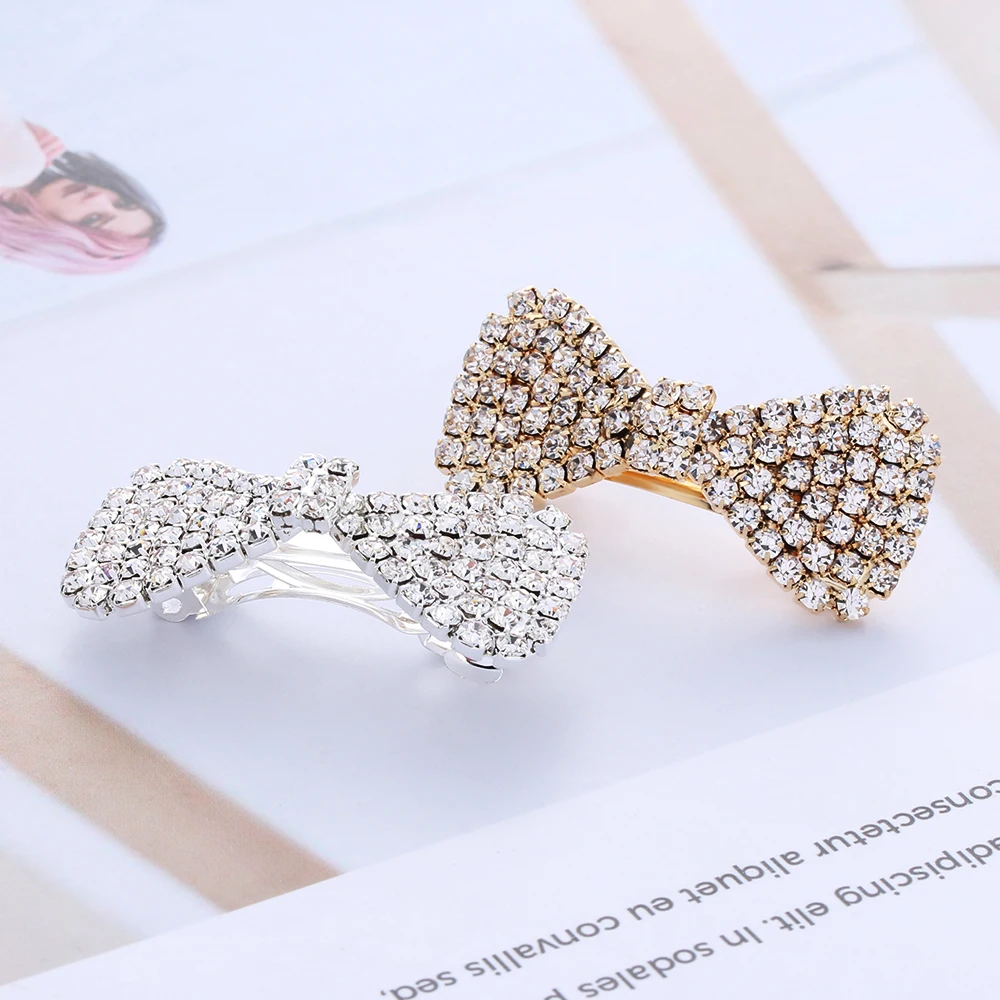 1PC Crystal Rhinestone Bowknot Barrette Hair Clip Clam Headwear Hairpin Women Girls Hair Barrettes Hair Styling Tool Accessories