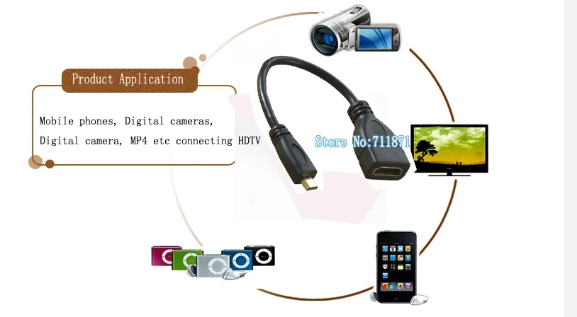 Адаптер для кабеля HDMI типа D A подключения к мобильному телефону HDTV с камерой