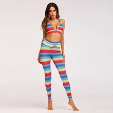 Women Sport Yoga Set Running Gym Sportwear Elastic Capris Slim Fitness Tights Sports Suits Sports Bra+Print Pants+Bandeau