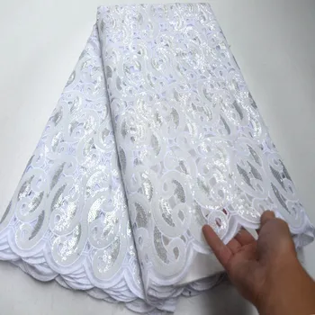 

Organza Lace Fabric High Quality White French lace Sequins Fabric Embroidery Tulle Lace Fabric For Wedding DG276