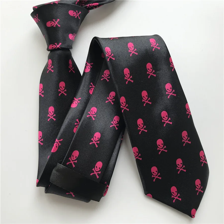 5 см галстук Повседневный узкий галстук черный с белым черепом уникальный узор Corbatas