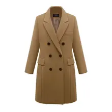 Винтажное шерстяное офисное женское повседневное пальто больших размеров, элегантное женское длинное пальто с отворотом, зимнее женское пальто с карманами на пуговицах