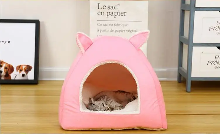Складная кровать для кошек, САМОНАГРЕВАЮЩАЯСЯ, для дома, для кошек, собачий домик со съемным матрасом, клетка для щенков, лежак, серый, розовый, зеленый
