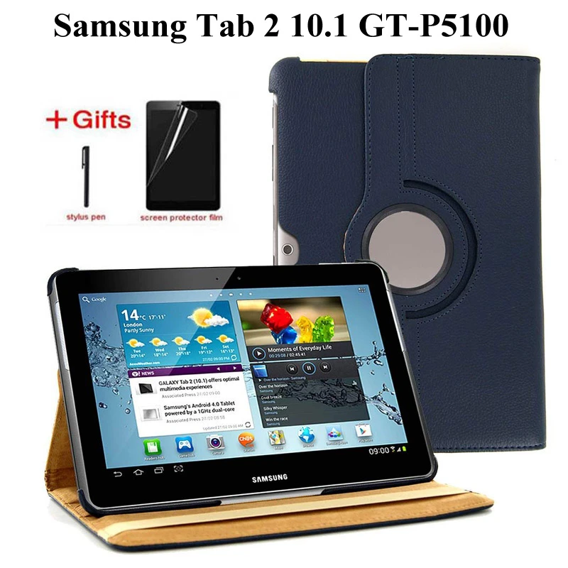 Funda de cuero PU con soporte giratorio tableta Samsung Tab 2, 10,1 GT, P5100, P5110, P5113, con función de sueño despertador, película y bolígrafo|Fundas de tablets y libros electrónicos| - AliExpress