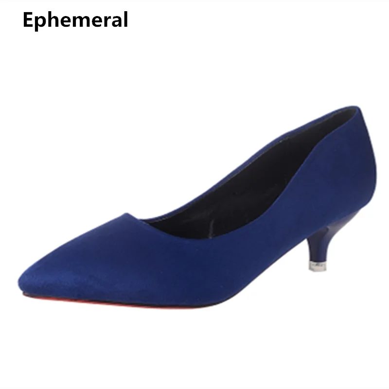 

Lady's Shallow Mouth Pointed toe Pumps 5CM Heels Thin Flock Shoes Mujer Zapatos Blue Grey Black Plus size 41 9 33 Stiletto Women
