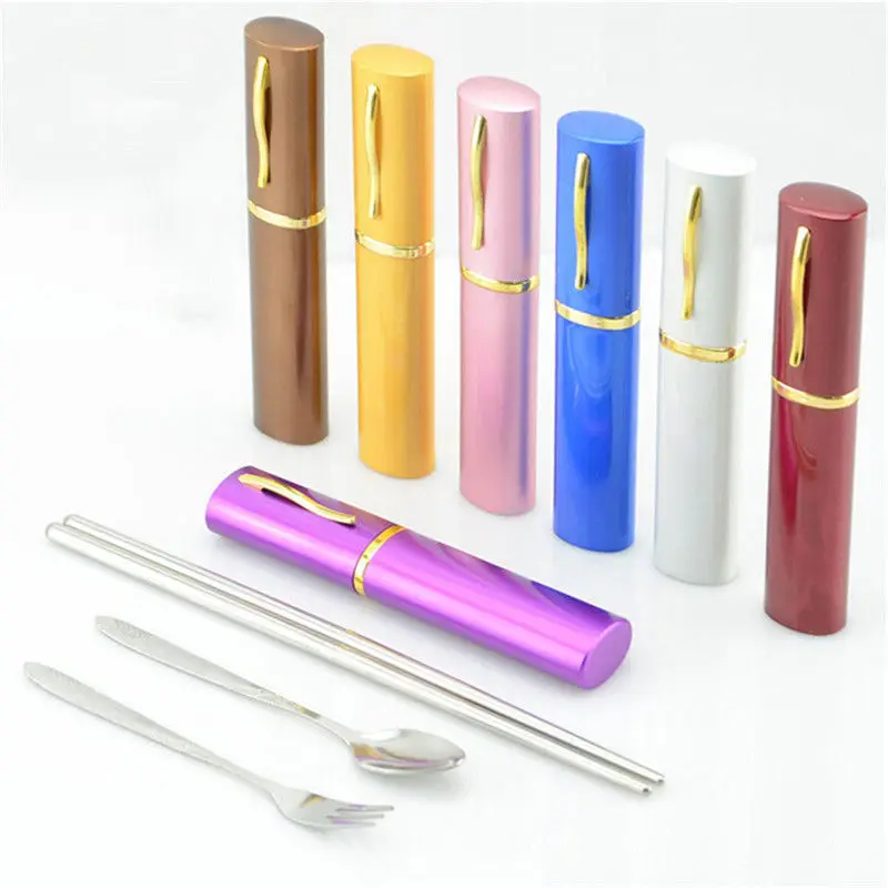 

Travel Stainless Steel Tableware Portable Camping Bag Picnic Lunch Box Fork Spoon Chopsticks Set with holder Case