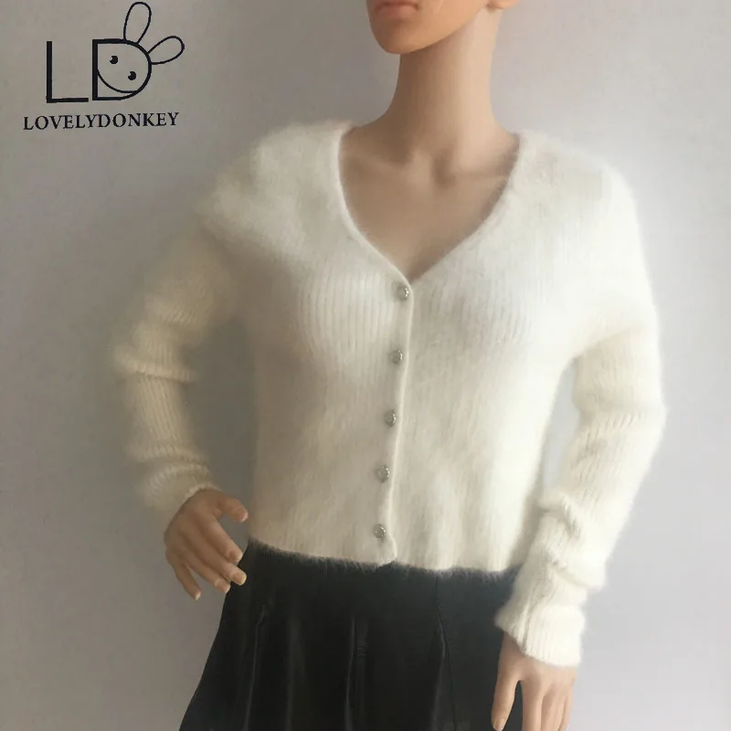 

LOVELYDONKEY Knitted Cardigan mink cashmere women sweater cashmere coat cashmere sweater big size free shipping M671