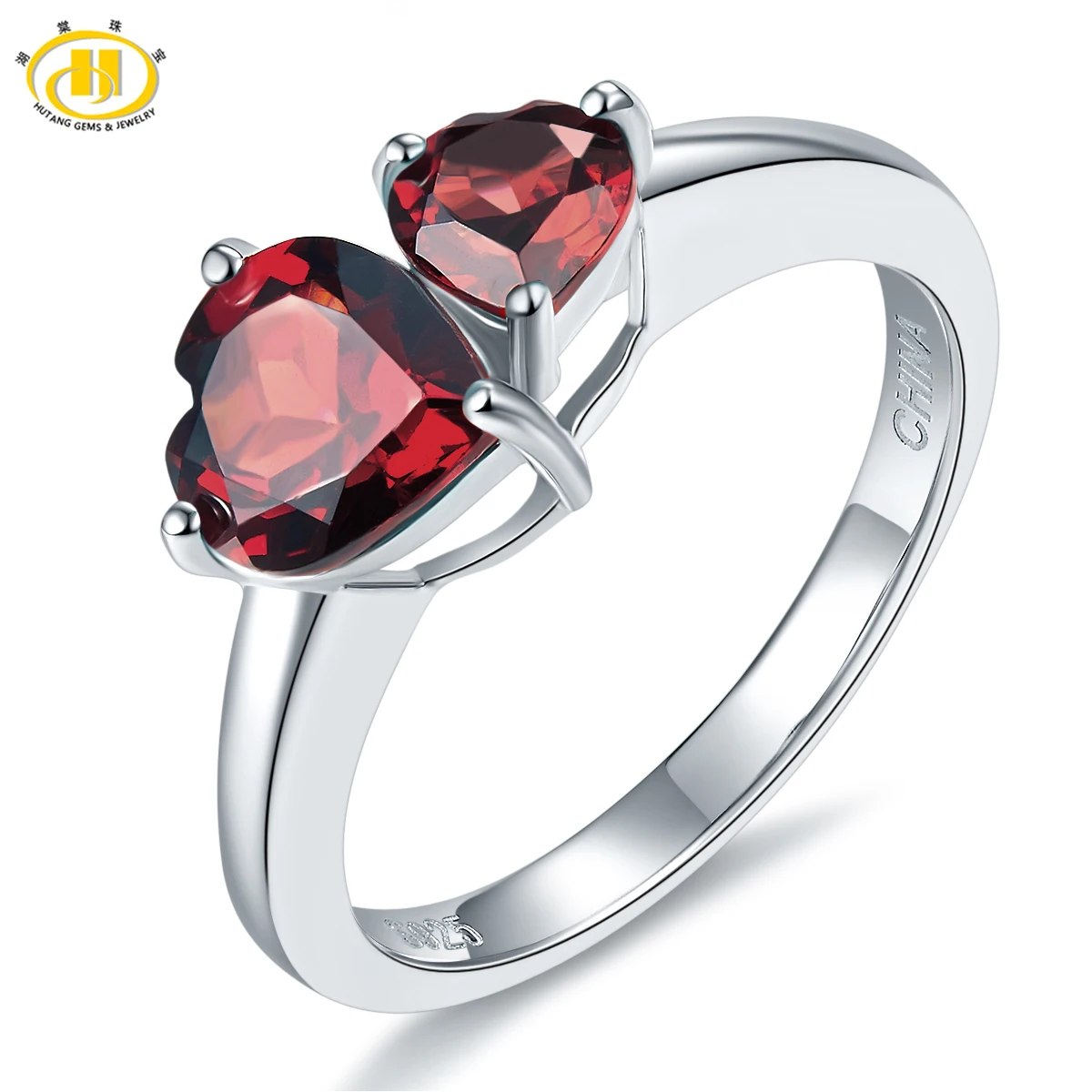 

Hutang Double Heart Natural Garnet Ring Solid 925 Sterling Silver Gemstone Fine Jewelry for Women's Best Gift 2017 New Arrival