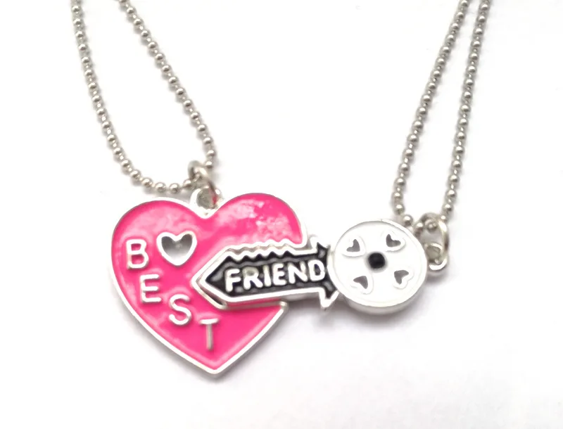 

Enamel Hot Pink Heart Lock Key Pendant Kids Best Friends Necklace BFF 2 Necklace Jewelry Christmas Gifts For Children 2PCS