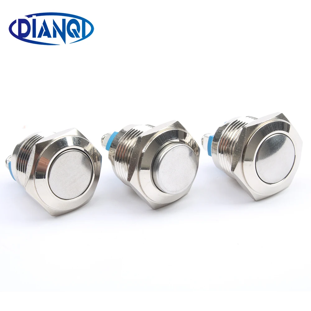 

16mm and 19mm Three Type Head Reset Momentary Metal push button switch Copper plated nickel Silver car horn door control switch
