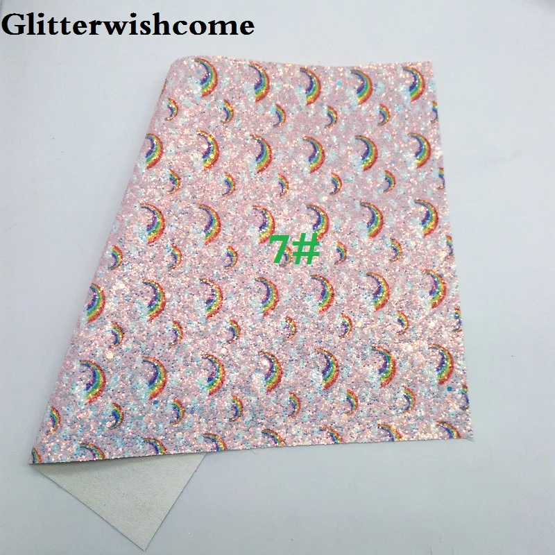 Glitterwishcome 21X29 см A4 размеры Радуга с эффектом блестящей кожи Ткань Винил для Луки, GM149A - Цвет: 7