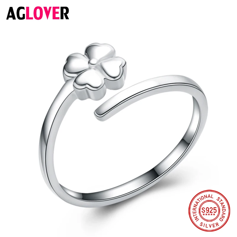 

925 Sterling Silver Ring Couple Flat Ring Cute Clover Female Rings for Women Elegant Fashion Design Sterling-Silver-Jewelry