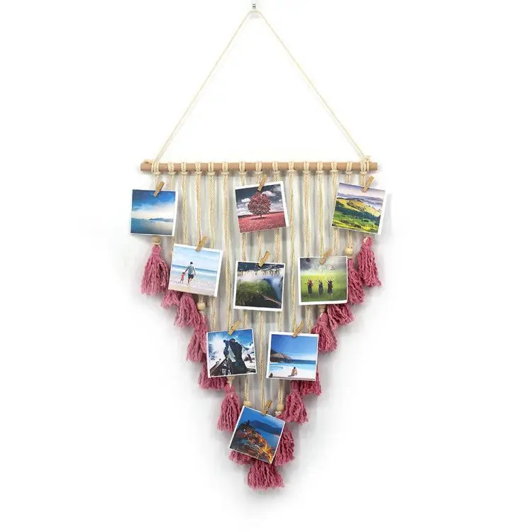

Nordic Style Photo Wall Hanging 45X60CM Hanging Photo Display Pictures Organizer Macrame Wall Decor, with 25 Wood Clips