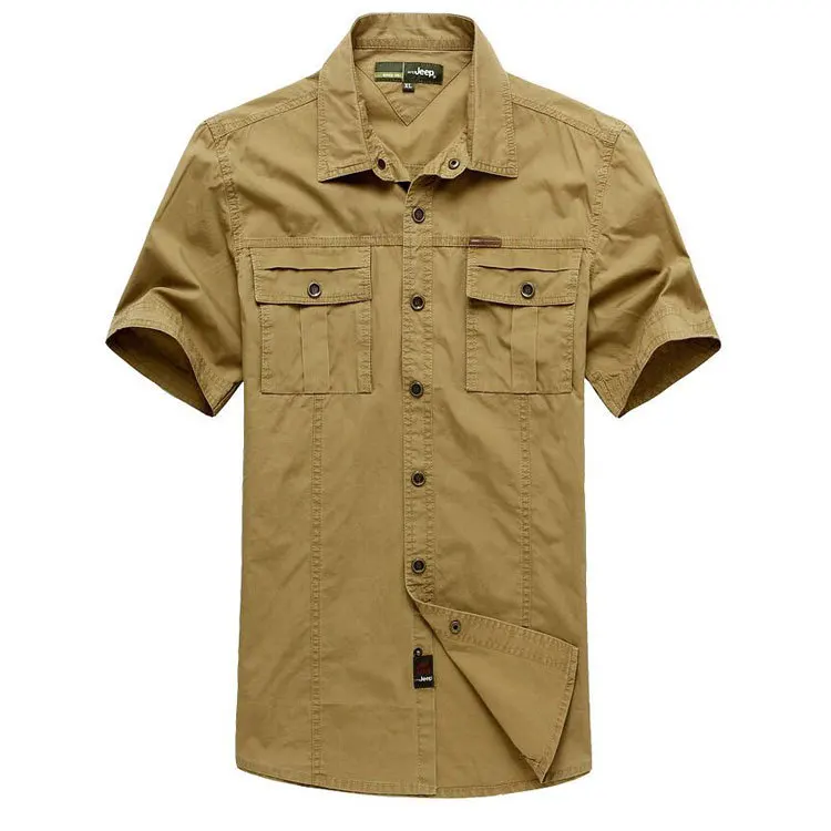 Летние мужские рубашки размера плюс XXXXXL из хлопка, одноцветные рубашки с коротким рукавом, повседневная мужская брендовая одежда 5003 - Цвет: khaki asia size