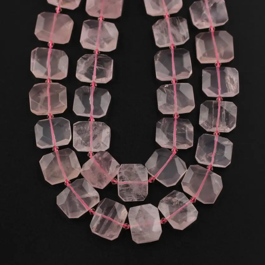Polished Pink Quartz Beads Bulk,Drilled Raw Natural Crystal Rectangle Shape Beads,Full Strand