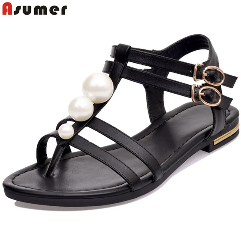 

Asumer 2020 hot sale new arrive women sandals fashion T-strap buckle summer shoes comfortable solid colors lady shoes